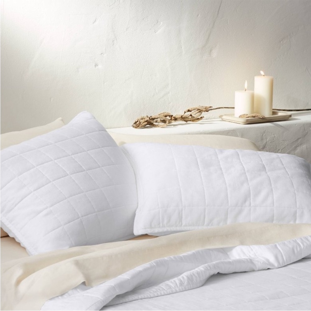 2!!!! CASALUNA NWT heavyweight linen blend pillow sham -white -standard